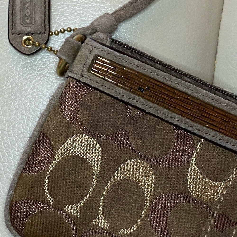 Metallic Signature Beaded Brown Lurex Suede Wristlet​​​​​​​​​​​​​​​​​​​​​​​​ - Picture 6 of 11